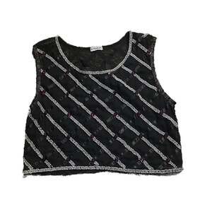 Dynasty VTG Black Sheer Vicose Whimsigoth Goth Sleeveless Embroidered Tank Top